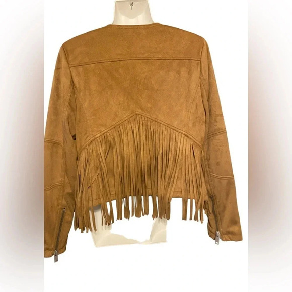 Black Rivet Western Fringe Moto Faux Suede Jacket - Picture 5 of 9